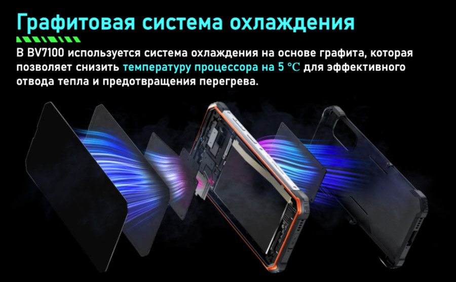 В смартфоне Blackview BV7100 используется графитовая система охлаждения процессора
