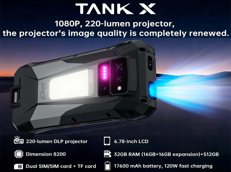 Unihertz Tank X 16/512GB защищённый смартфон, главная изюминка — встроенный DLP-проектор